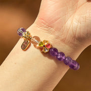 Buddha Stones Natural Amethyst White Crystal Flower Healing Safe And Well Charm Bracelet - image 5