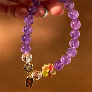 Buddha Stones Natural Amethyst White Crystal Flower Healing Safe And Well Charm Bracelet