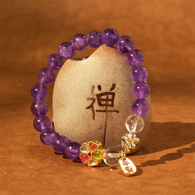 FREE Today: Inner Peace And Healing Natural Amethyst White Crystal Flower Safe And Well Charm Bracelet