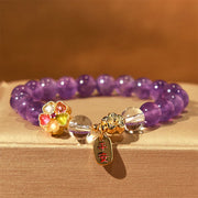 FREE Today: Inner Peace And Healing Natural Amethyst White Crystal Flower Safe And Well Charm Bracelet