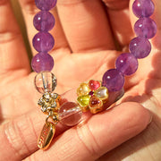 Buddha Stones Natural Amethyst White Crystal Flower Healing Safe And Well Charm Bracelet - image 9