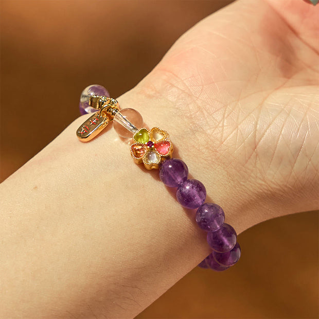 FREE Today: Inner Peace And Healing Natural Amethyst White Crystal Flower Safe And Well Charm Bracelet