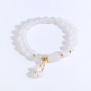 Buddha Stones White Agate Pearl Flower Luck Bracelet