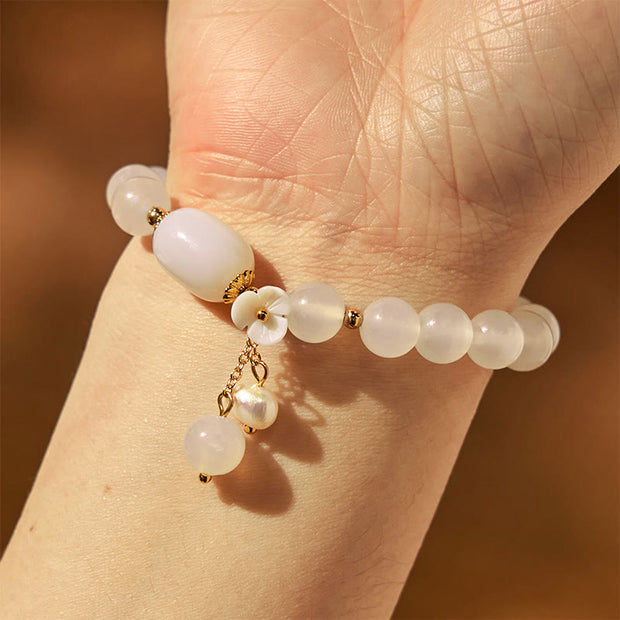 FREE Today: Peace Protection White Agate Pearl Flower Bracelet