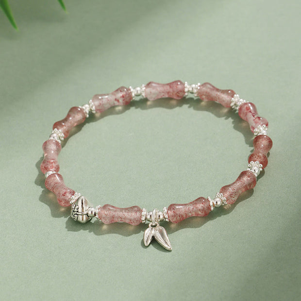 Buddha Stones Peridot White Jade Strawberry Quartz Green Aventurine Bamboo Fu Character Luck Bracelet 10