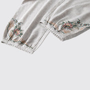 Buddha Stones Casual Flower Embroidery Women's Cotton Linen Pants With Pockets