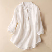 Buddha Stones Casual Women's V-neck Three Quarter Sleeve Design Plain Cotton Linen Shirt - White - US12，UK/AU16，EU44 (3XL) - image 9