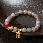 Buddha Stones Year Of The Snake Gray Agate Red Agate Fu Character Positivity Bracelet