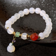 Buddha Stones White Agate Red Agate Lotus Pod Charm Luck Bracelet