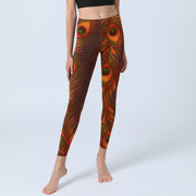 Buddha Stones Brown Peacock Feathers Print Gym Leggings Women's Yoga Pants - image 6