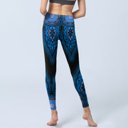 Buddha Stones Blue Mandala Feathers Print Gym Leggings Women's Yoga Pants - image 7
