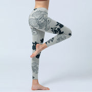 Buddha Stones Gray Koi Fish Floral Waves Print Gym Leggings Women's Yoga Pants - image 4