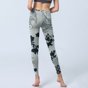 Buddha Stones Gray Koi Fish Floral Waves Print Gym Leggings Women's Yoga Pants - image 7