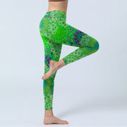 Buddha Stones Green Peacock Tail Feathers Print Gym Leggings Women's Yoga Pants