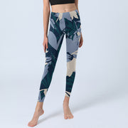 Buddha Stones Blue Plant Leaves Print Gym Leggings Women's Yoga Pants - image 6