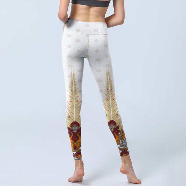 Buddha Stones White Abstract Lotus Flower Print Gym Leggings Women's Yoga Pants - image 7