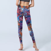 Buddha Stones Colorful Floral Curly Grass Print Gym Leggings Women's Yoga Pants