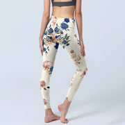 Buddha Stones Red Blue Rose Leaf Print Gym Leggings Women's Yoga Pants - image 5