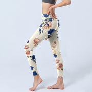 Buddha Stones Red Blue Rose Leaf Print Gym Leggings Women's Yoga Pants - image 3