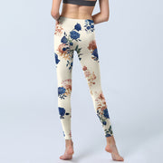 Buddha Stones Red Blue Rose Leaf Print Gym Leggings Women's Yoga Pants