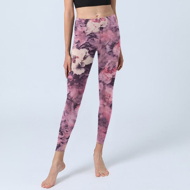 Buddha Stones Purple Peony Flowers Print Gym Leggings Women's Yoga Pants - image 6