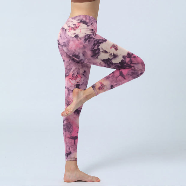 Buddha Stones Purple Peony Flowers Print Gym Leggings Women's Yoga Pants - image 4