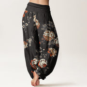 Buddha Stones Casual Rose Leaf Pattern Women's Elastic Waist Harem Pants