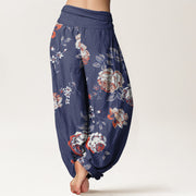 Buddha Stones Casual Rose Leaf Pattern Women's Elastic Waist Harem Pants