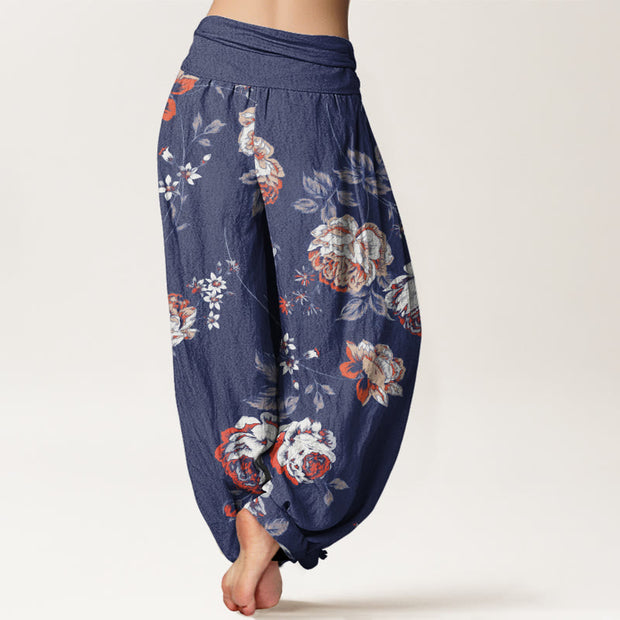 Buddha Stones Casual Rose Leaf Pattern Women's Elastic Waist Harem Pants