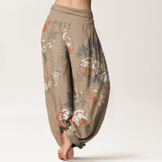 Buddha Stones Casual Rose Leaf Pattern Women's Elastic Waist Harem Pants