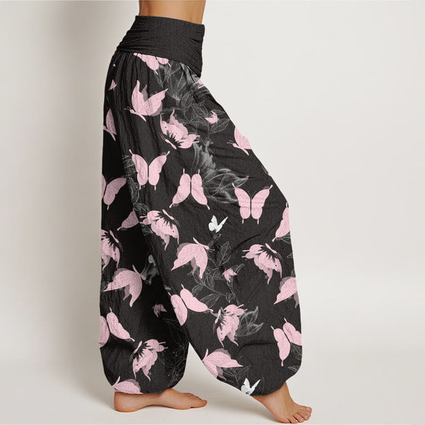 Buddha Stones Casual Flying Butterfly Leaf Pattern Women's Elastic Waist Harem Pants