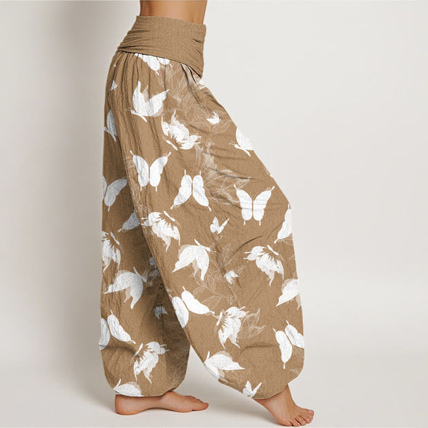 Buddha Stones Casual Flying Butterfly Leaf Pattern Women's Elastic Waist Harem Pants