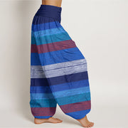 Buddha Stones Casual Colorful Horizontal Stripe Pattern Women's Elastic Waist Harem Pants