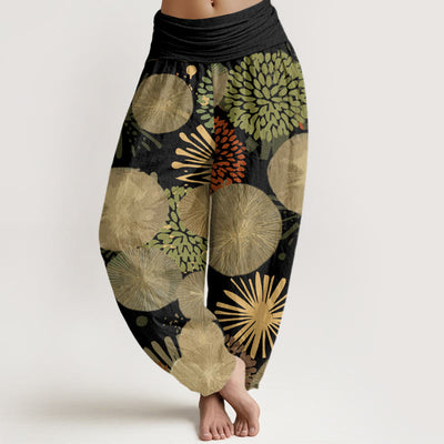 Buddha Stones Casual Abstract Dandelion Daisy Pattern Women's Elastic Waist Harem Pants