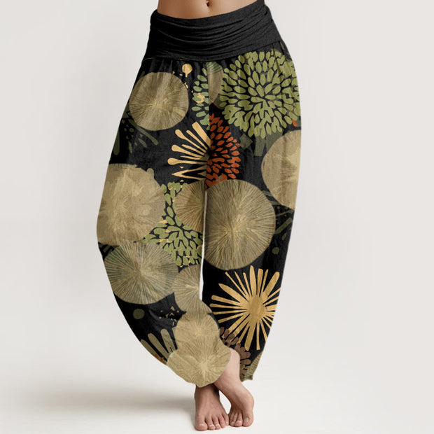 Buddha Stones Casual Abstract Dandelion Daisy Pattern Women's Elastic Waist Harem Pants