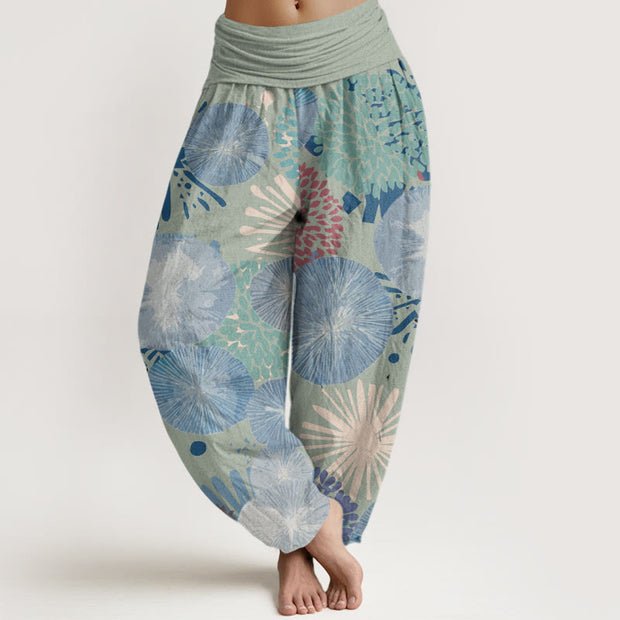 Buddha Stones Casual Abstract Dandelion Daisy Pattern Women's Elastic Waist Harem Pants