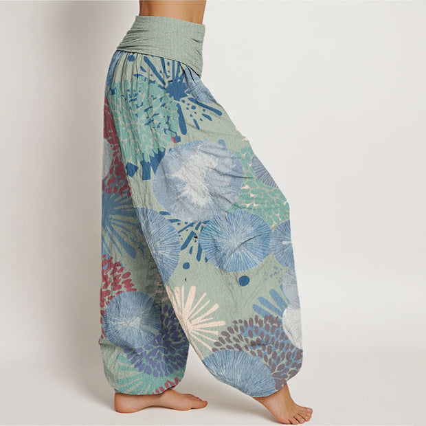 Buddha Stones Casual Abstract Dandelion Daisy Pattern Women's Elastic Waist Harem Pants