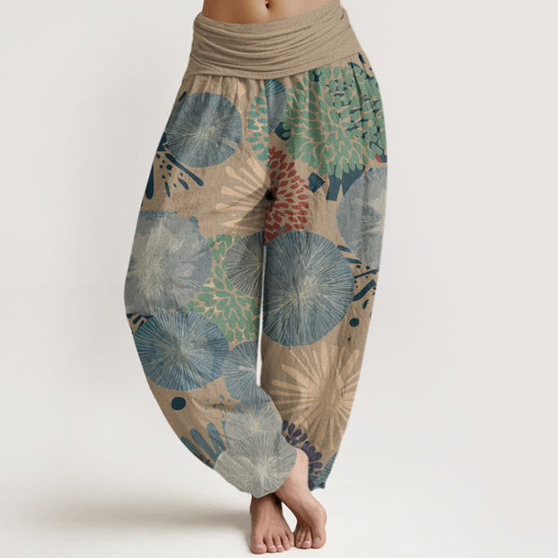 Buddha Stones Casual Abstract Dandelion Daisy Pattern Women's Elastic Waist Harem Pants