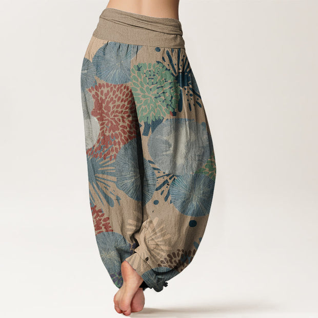 Buddha Stones Casual Abstract Dandelion Daisy Pattern Women's Elastic Waist Harem Pants