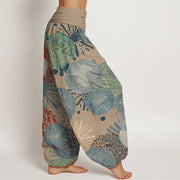 Buddha Stones Casual Abstract Dandelion Daisy Pattern Women's Elastic Waist Harem Pants