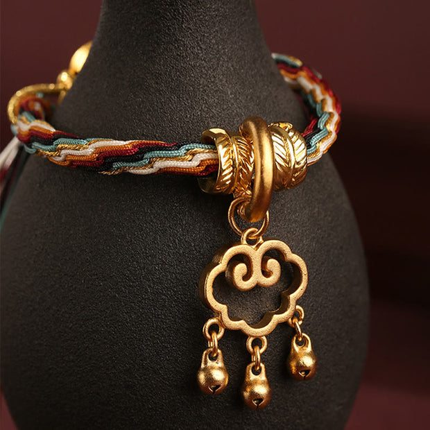 Buddha Stones Handmade Dunhuang Color Deer Auspicious Cloud Peace Lock Bell Healing Reincarnation Knot Bracelet