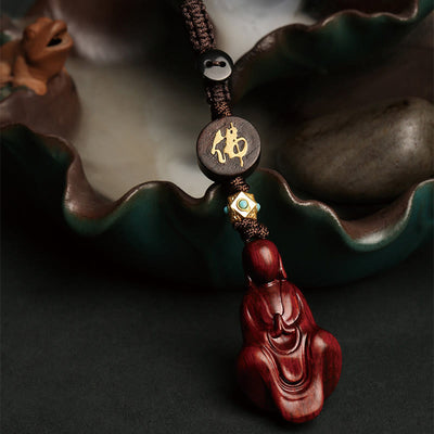 Buddha Stones Small Leaf Red Sandalwood Formless Buddha Protection Key Chain