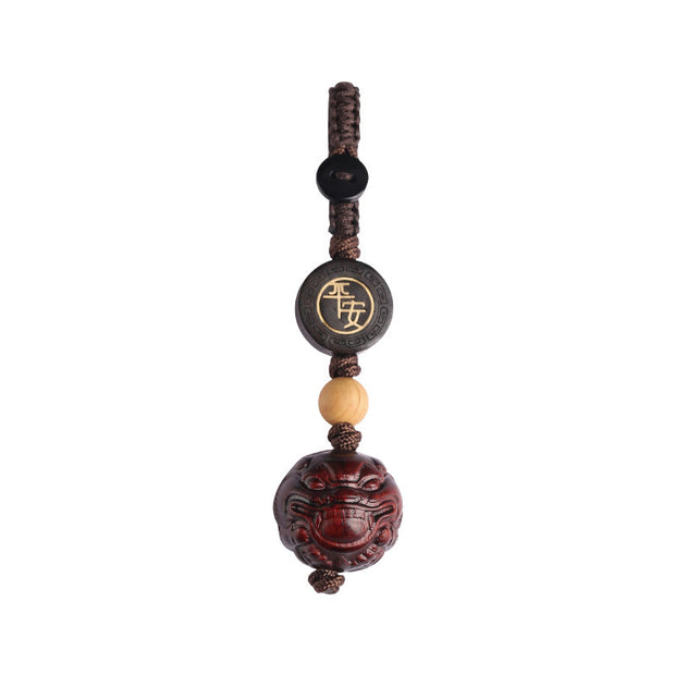 Buddha Stones Small Leaf Red Sandalwood PiXiu Safe and Well Protection Key Chain