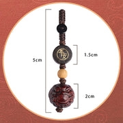 Buddha Stones Small Leaf Red Sandalwood PiXiu Safe and Well Protection Key Chain