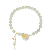 Buddha Stones 925 Sterling Silver Natural Hetian Jade Osmanthus Flowers Peace Buckle Zircon Luck Bracelet Necklace Pendant