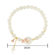 Buddha Stones 925 Sterling Silver Natural Hetian Jade Peach Blossom Peace Buckle Zircon Luck Bracelet Necklace Pendant