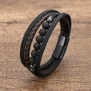 FREE Today: Self-Confidence Strength Tiger Eye Lava Rock Black Onyx Lazurite Hematite Bead Leather Bracelet