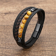 FREE Today: Self-Confidence Strength Tiger Eye Lava Rock Black Onyx Lazurite Hematite Bead Leather Bracelet