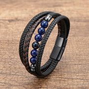 FREE Today: Self-Confidence Strength Tiger Eye Lava Rock Black Onyx Lazurite Hematite Bead Leather Bracelet