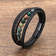 FREE Today: Self-Confidence Strength Tiger Eye Lava Rock Black Onyx Lazurite Hematite Bead Leather Bracelet